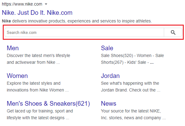 Enlaces de sitio Nike